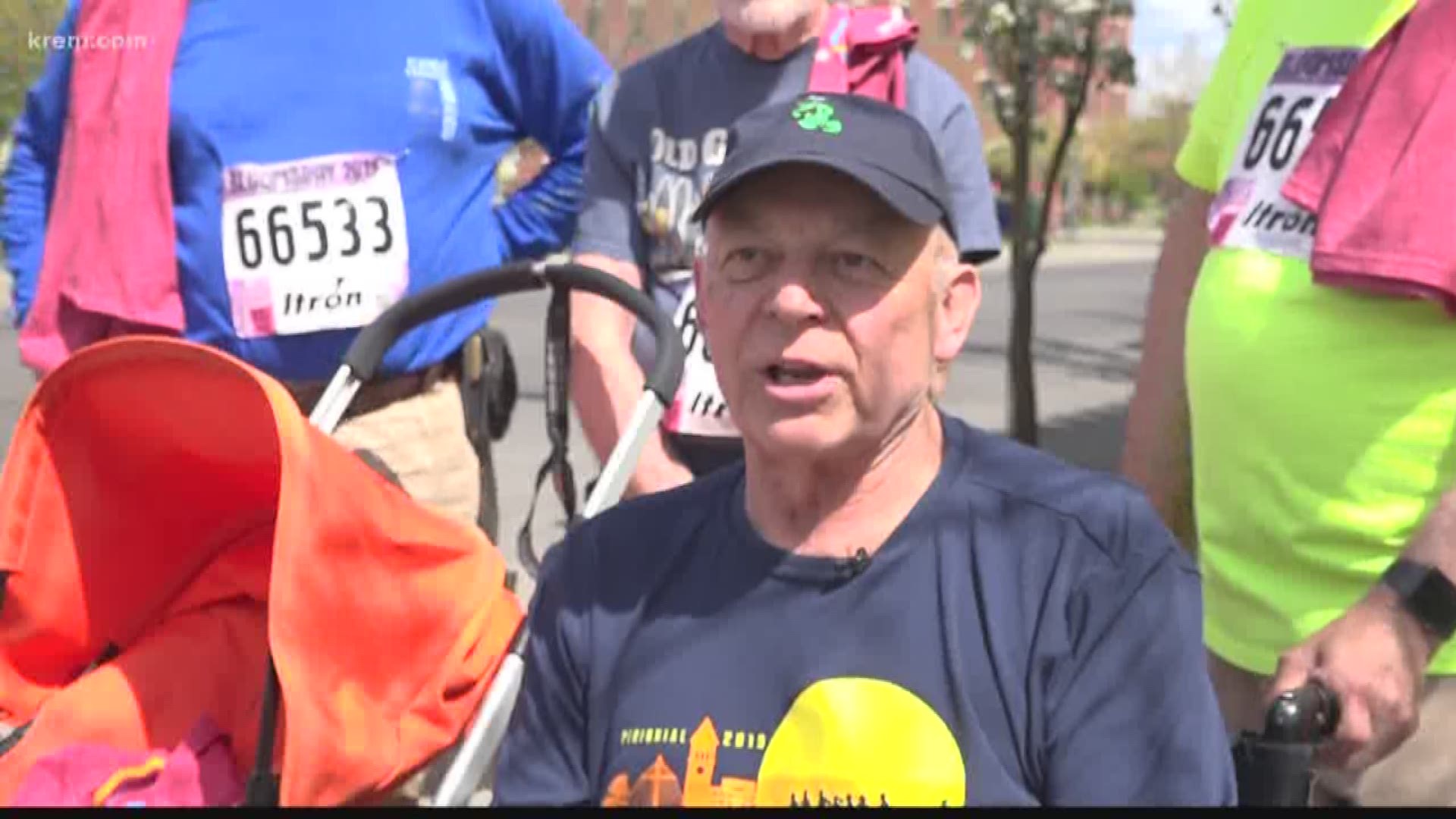 KREM Reporter Kierra Elfalan met up with Pete Thompson, who had the support of about a dozen family members to push him through the course to keep his status as a 'perennial,' or someone who has completely every Bloomsday.