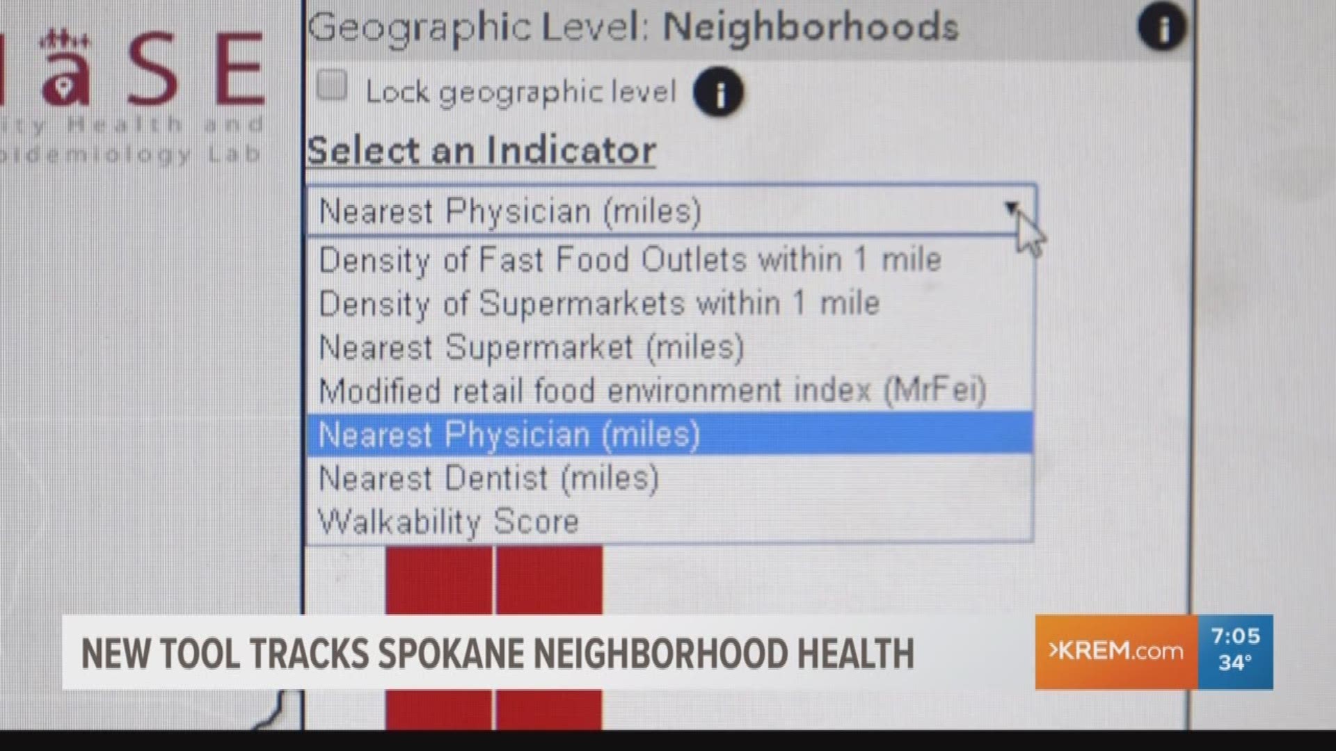 The tool tracks several health indicators in Spokane neighborhoods, including density of fast food places and supermarkets within a mile, nearest doctor and walkability.