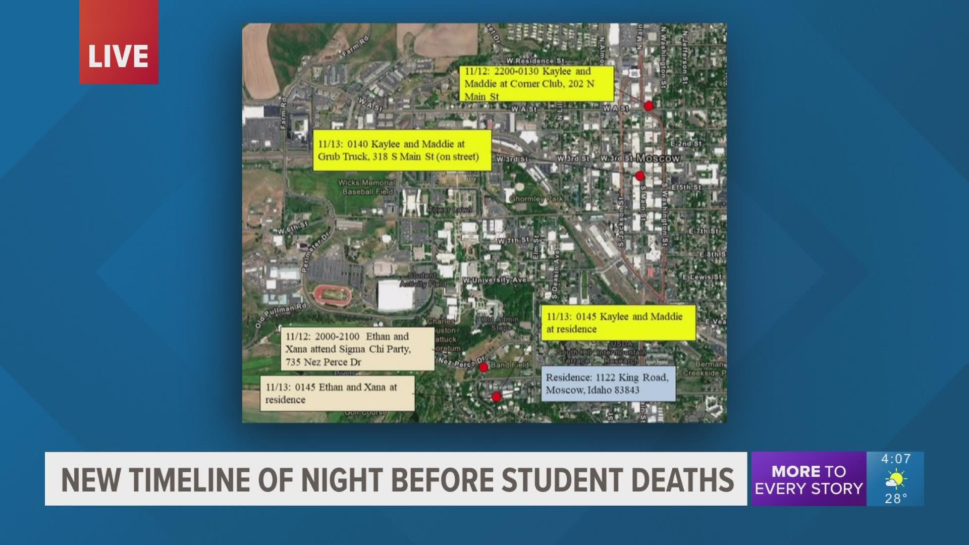 The timeline shows the last places the four students visited before their deaths.