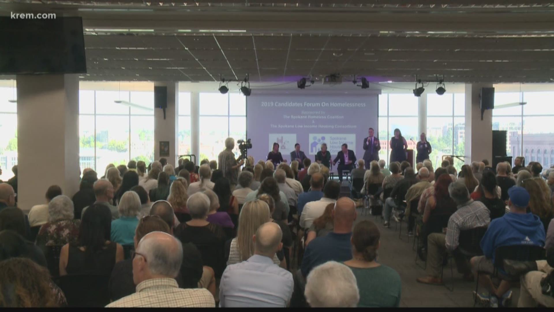 The candidates faced audience questions on issues relating to homelessness at the hour-and-a-half long forum at the downtown Spokane Public Library.