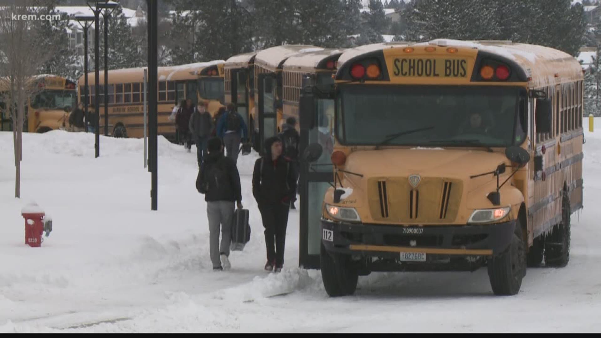 School buses had problems getting kids to school on time in Spokane amid the first December snowfall.