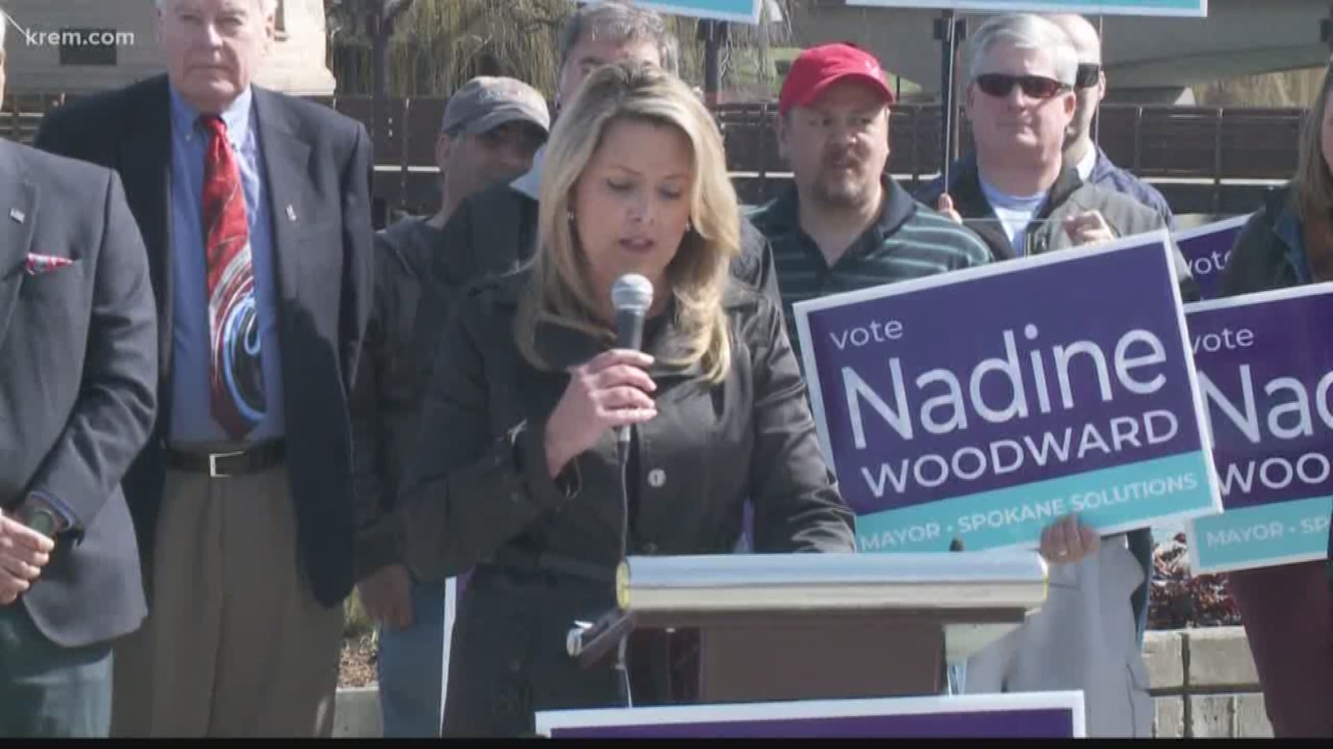 KREM Reporter Alexa Block attended former KREM and KXLY news anchor Nadine Woodward's press conference where she announced her candidacy for mayor.