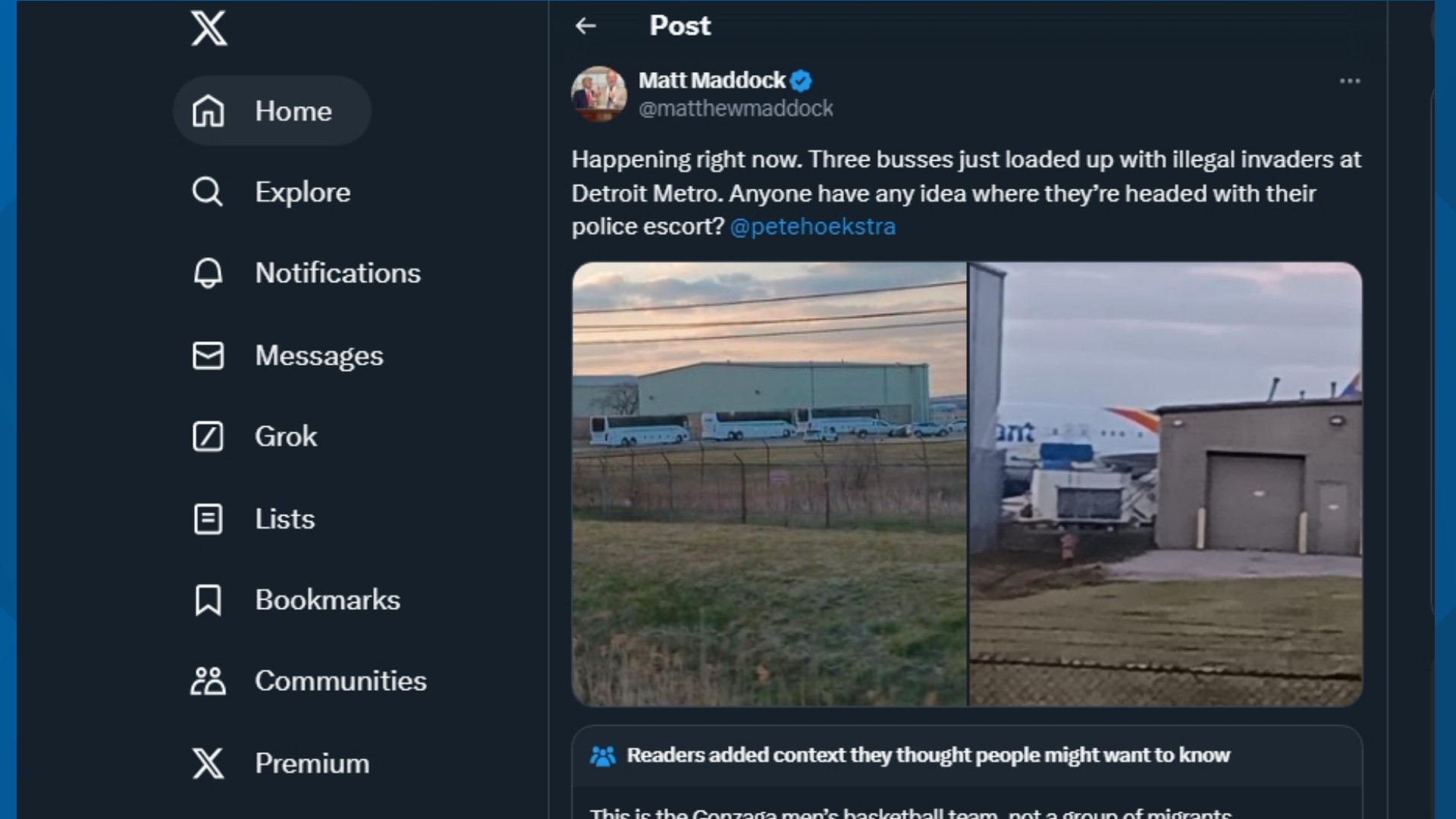 A spokesperson from the Detroit Metro Airport confirmed the buses in the tweet were transporting the NCAA basketball teams and their staffs.