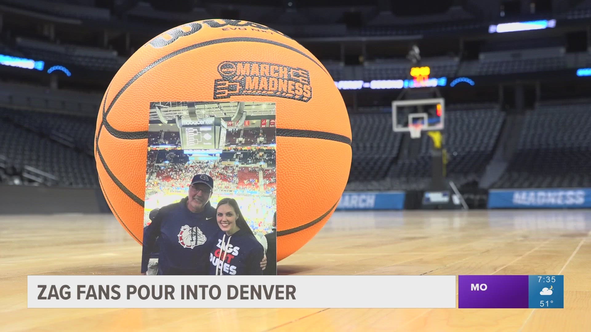 Diana and Guy Berger have been traveling to Gonzaga's March Madness runs since 2013. This year the pair had an extra fan tag along.