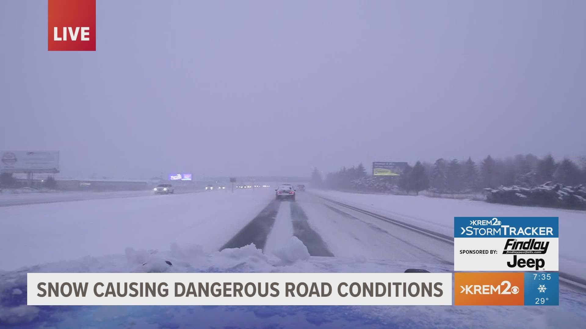 A look at road conditions on I90 heading eastbound toward Spokane