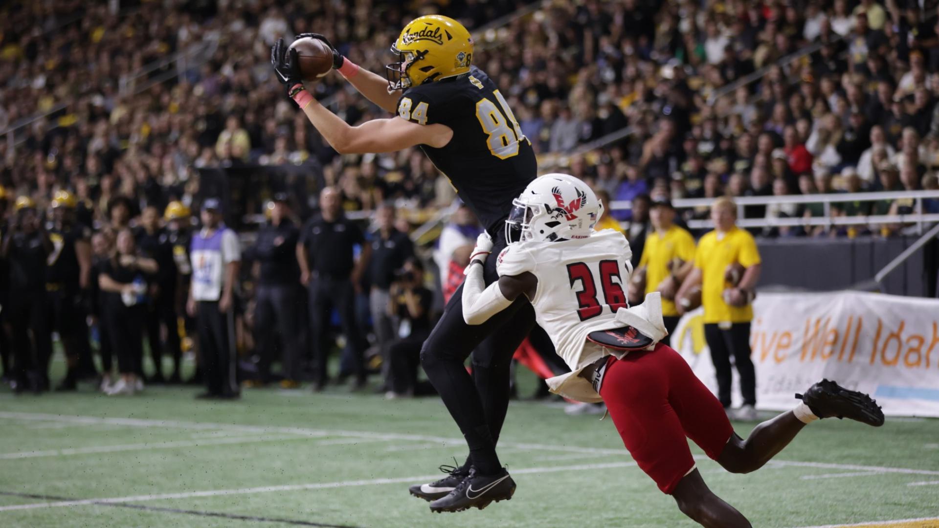 Jack Layne started at quarterback and threw for 2 TDs, Dae Dae Buchanan rushed for 2 TDs as Idaho beat EWU 38-28.