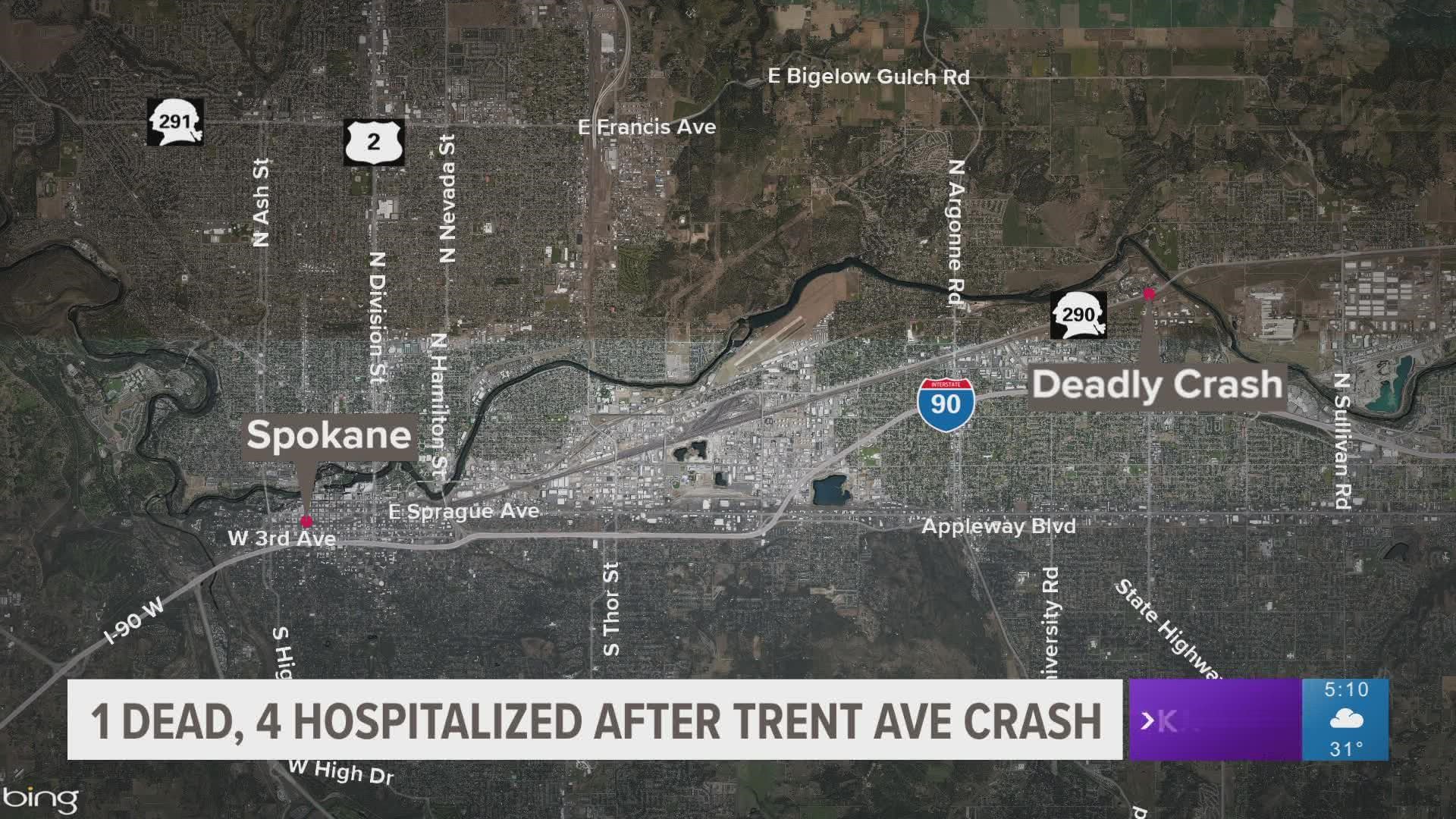 WSP investigating deadly crash at intersection of Trent and Pines in Spokane Valley.