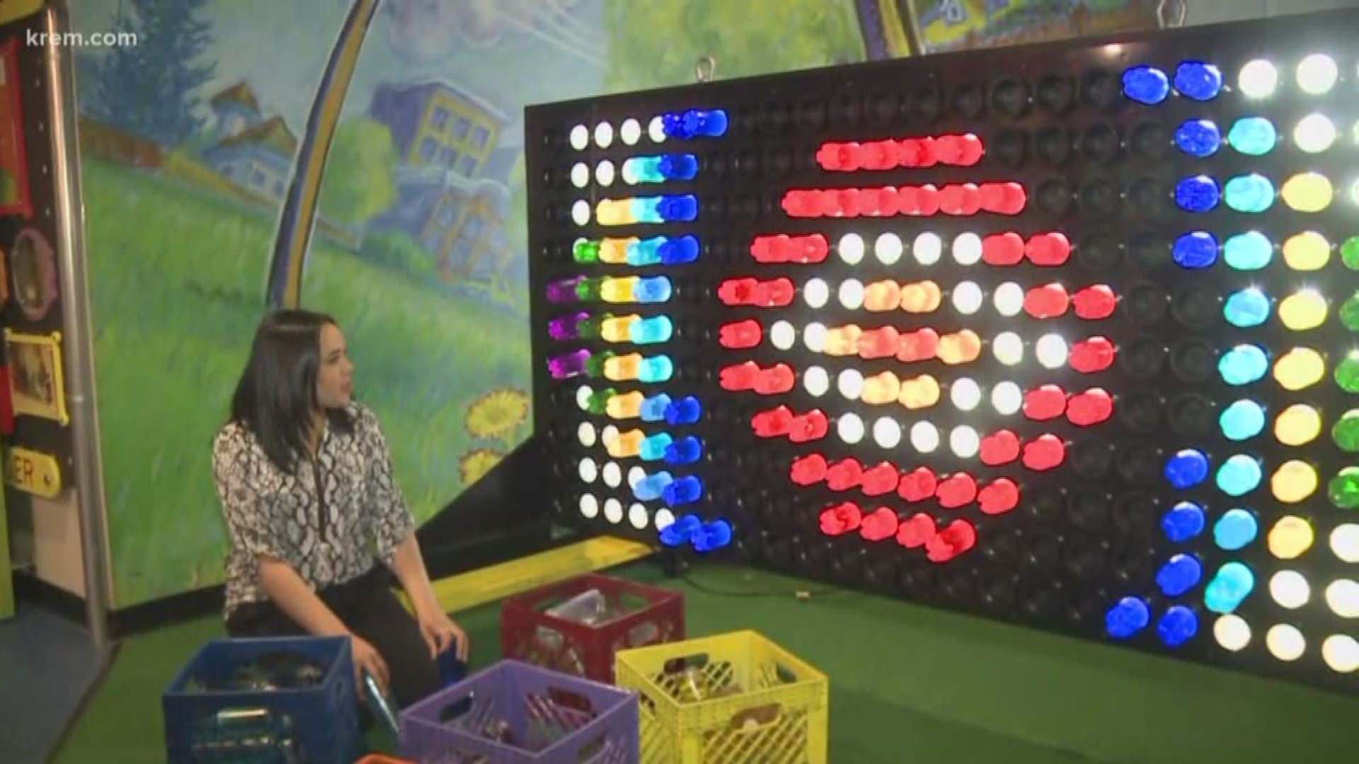 A team of nearly a dozen Avista electricians worked for about a month to a build a giant “Lite Brite” now featured at the Mobius Children’s Museum in downtown Spokane.