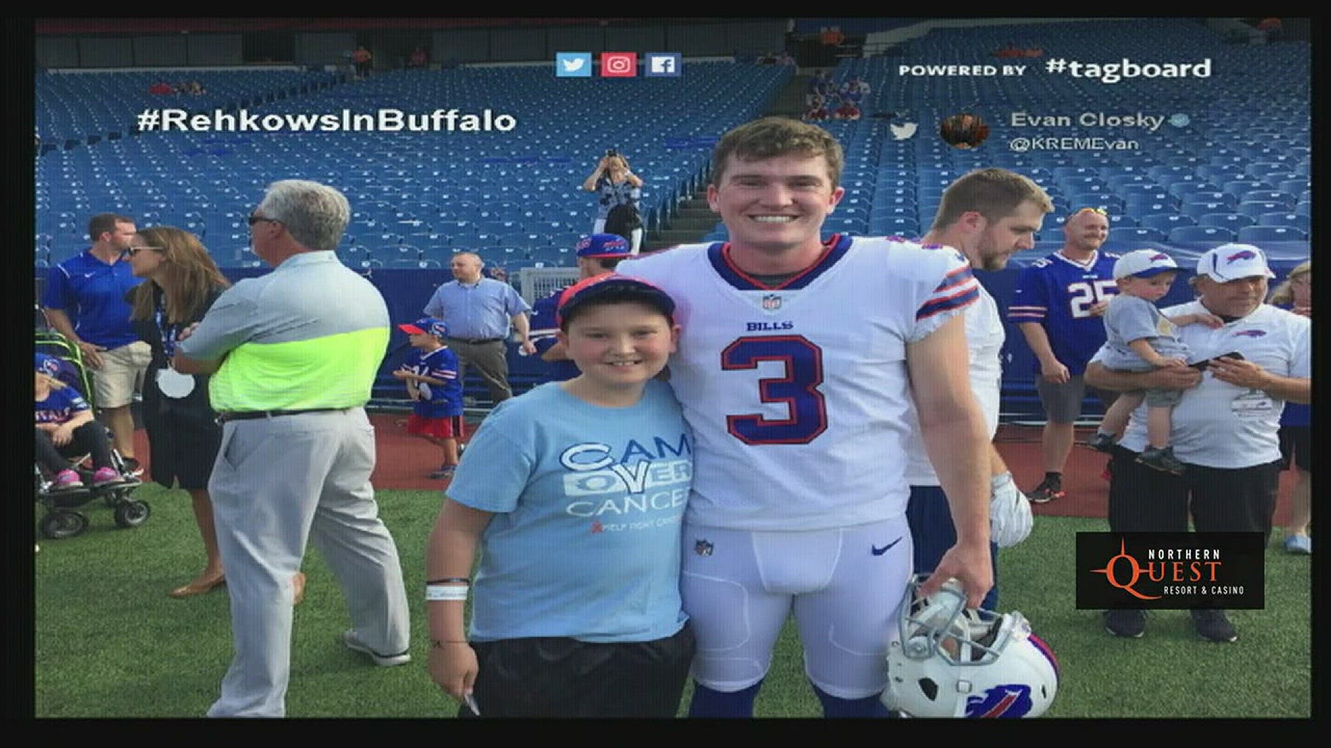 Austin Rehkow fulfilled his promise bringing his brother Cam on the field for his first NFL game. Cam is battling cancer.