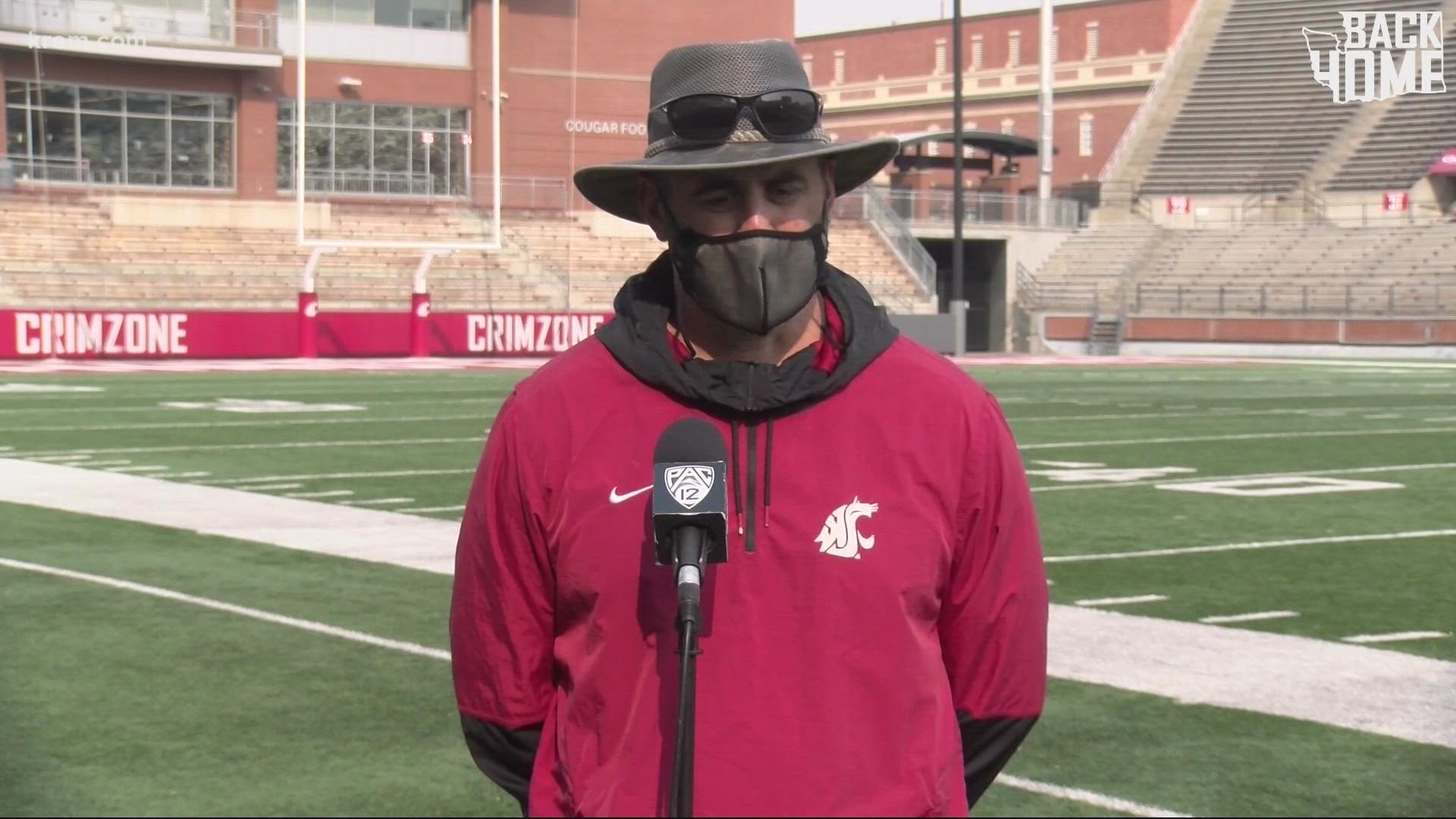 Washington State University football coach Nick Rolovich shares his thoughts on the news mask mandate beginning in the coming weeks.