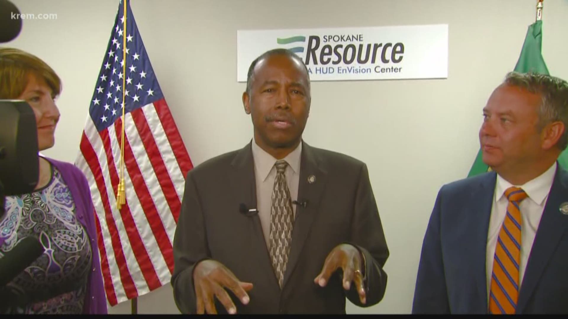 KREM's Taylor Viydo went to the EnVision Center in Spokane on Tuesday, where HUD Secretary Ben Carson was touring and speaking with residents about homelessness.