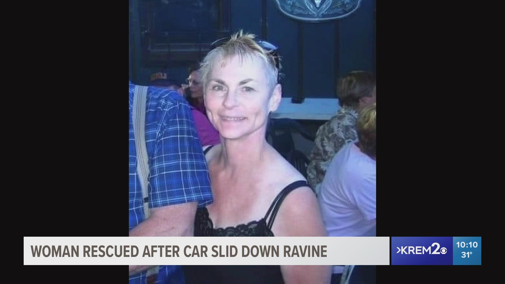 68-year-old Lynell McFarland was trapped for four days after her car slid down a ravine.