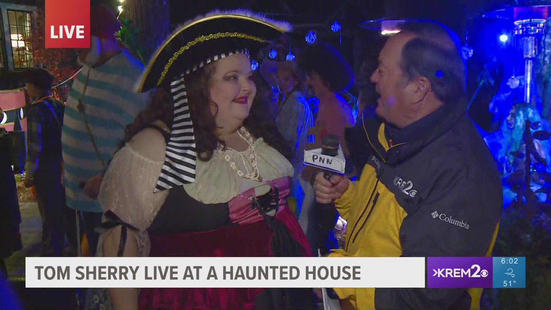 Tom Sherry talks with 'Pirate Doolittle' about the haunted house's seventh year and how Spokane residents can donate non-perishable foods for Second Harvest.