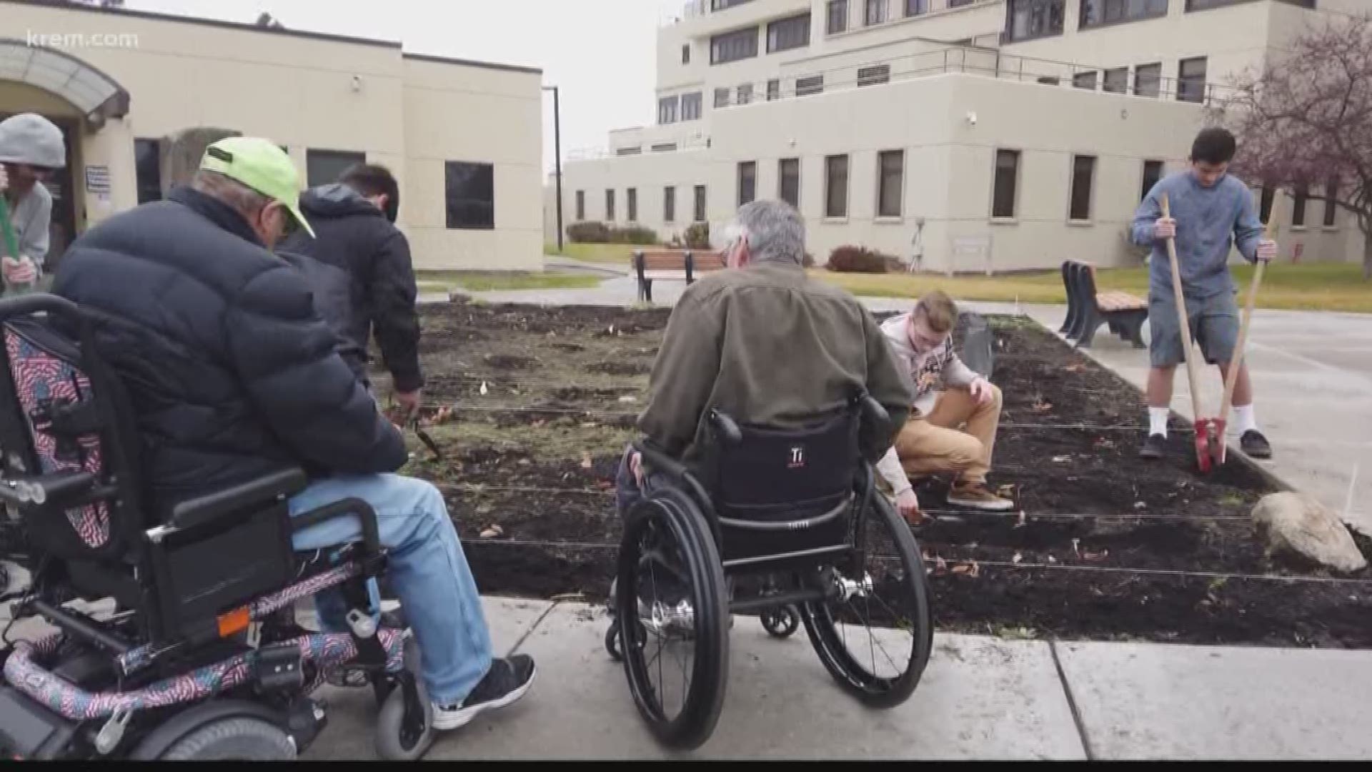 Disabled vets were up early Sunday morning planting tulips that bloom each spring.