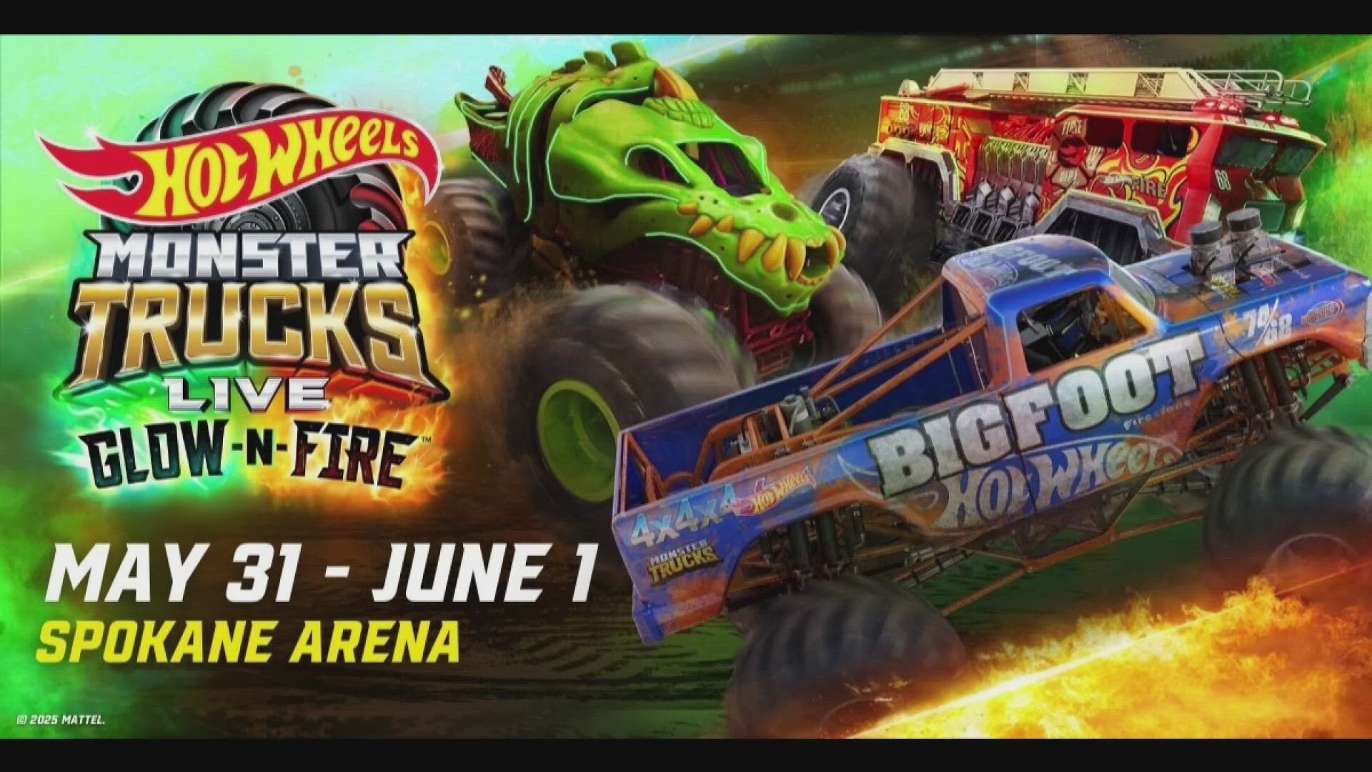 Hot Wheels Monster Truck Live Glow-N-Fire will be coming to town Saturday, May 31, and Sunday, June 1, at the Spokane Veterans Memorial Arena.
