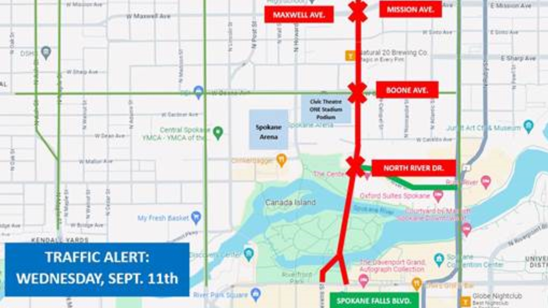 That project is expected to close three separate intersections on Washington Street. The intersections include Maxwell/Mission Ave., Boone Ave. and North River Drive