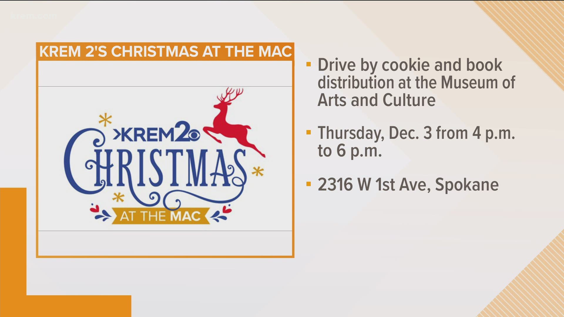 KREM Christmas at the MAC on Dec. 3 Cookie and book drivethru