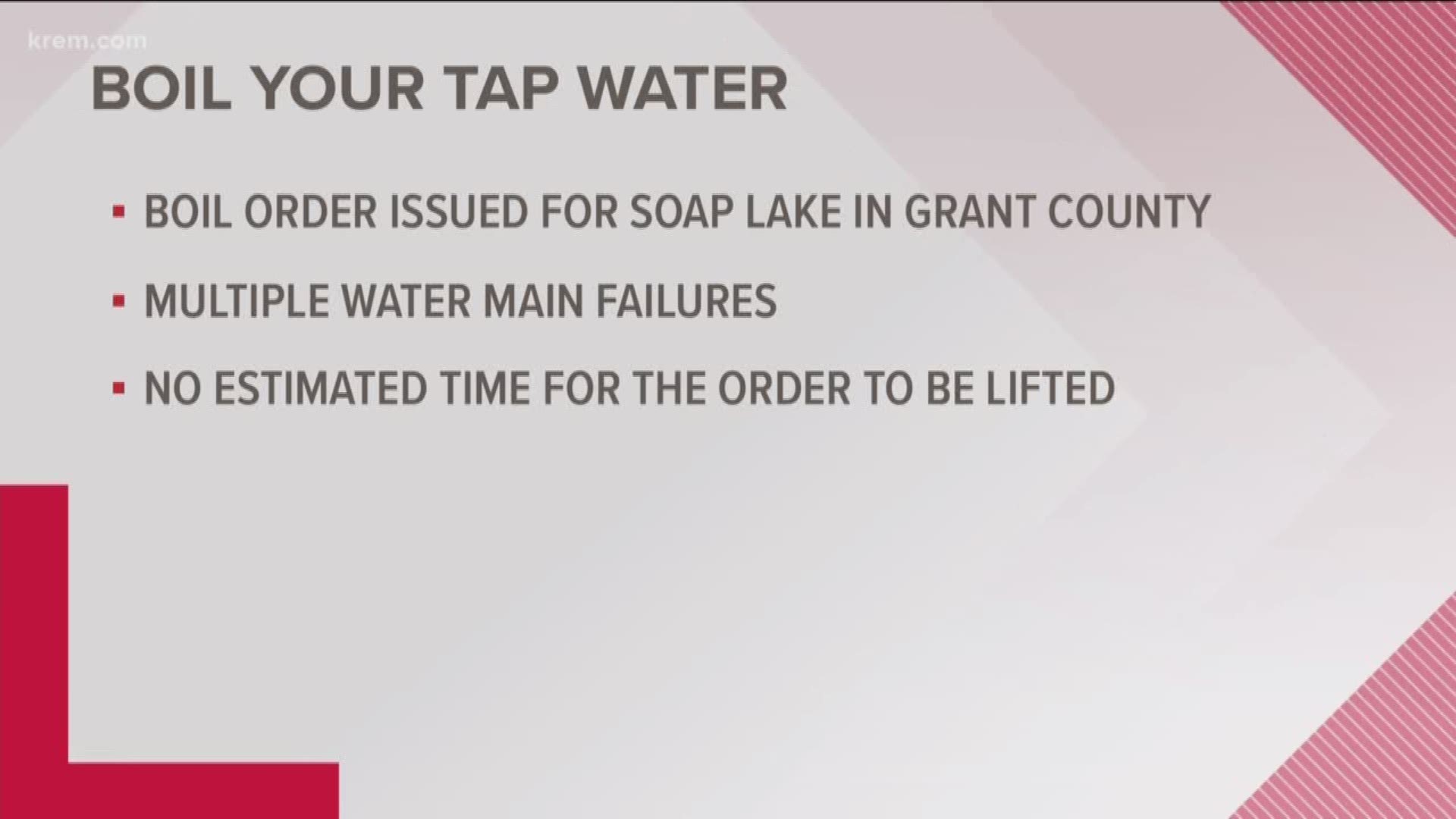 The order was issued Thursday evening. The Grant County Sheriff's Office said it was due to 'multiple water main failures.'