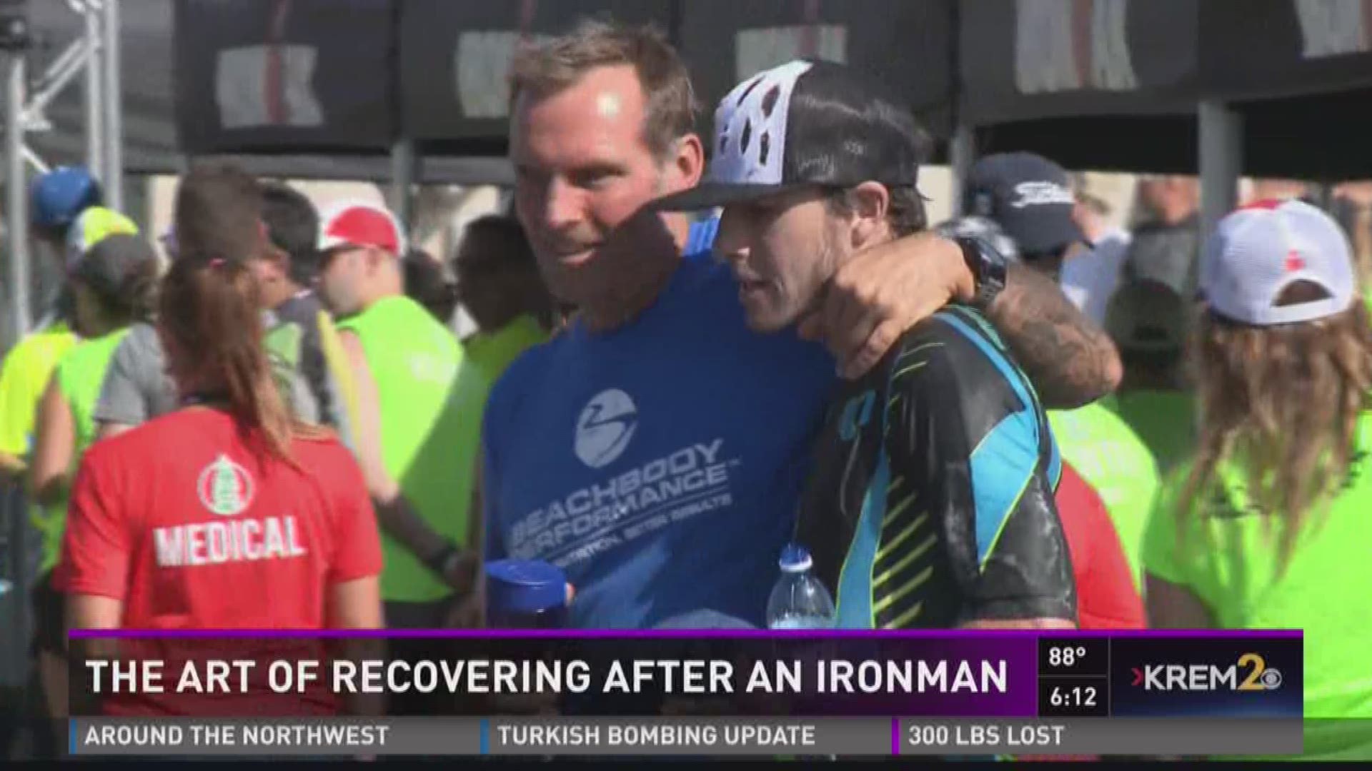 Athletes recover from doing an Ironman