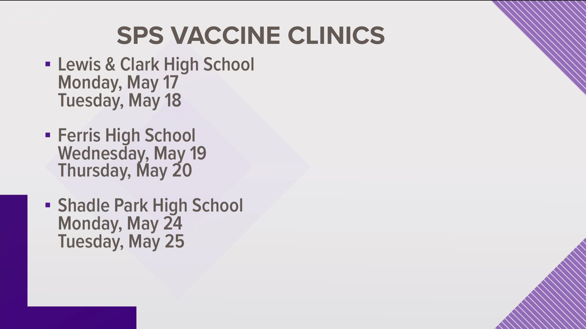 Five SPS high schools will turn into vaccination clinics in an effort to vaccinated children as young as 12 years of age.