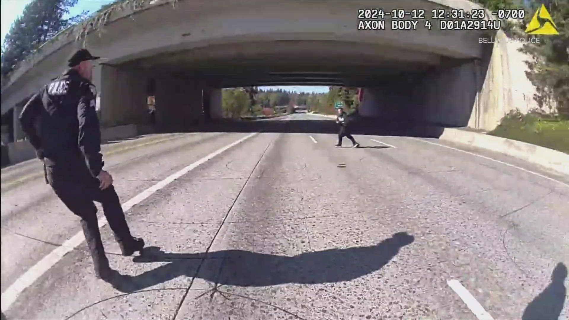 Newly released body camera video shows the moment a suspect tried to light a bomb and throw it at police officers on I-90 near Seattle.