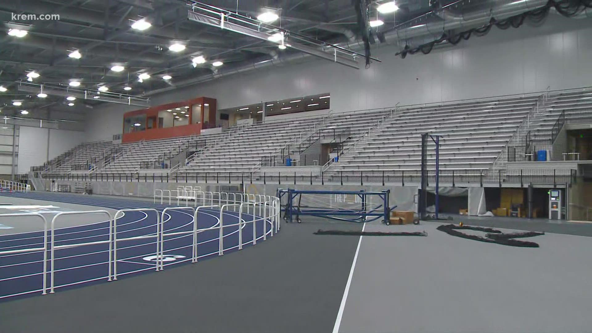 KREM 2's Nicole Hernandez talks with Ryan Ford on the key features of the Podium's immense indoor track.