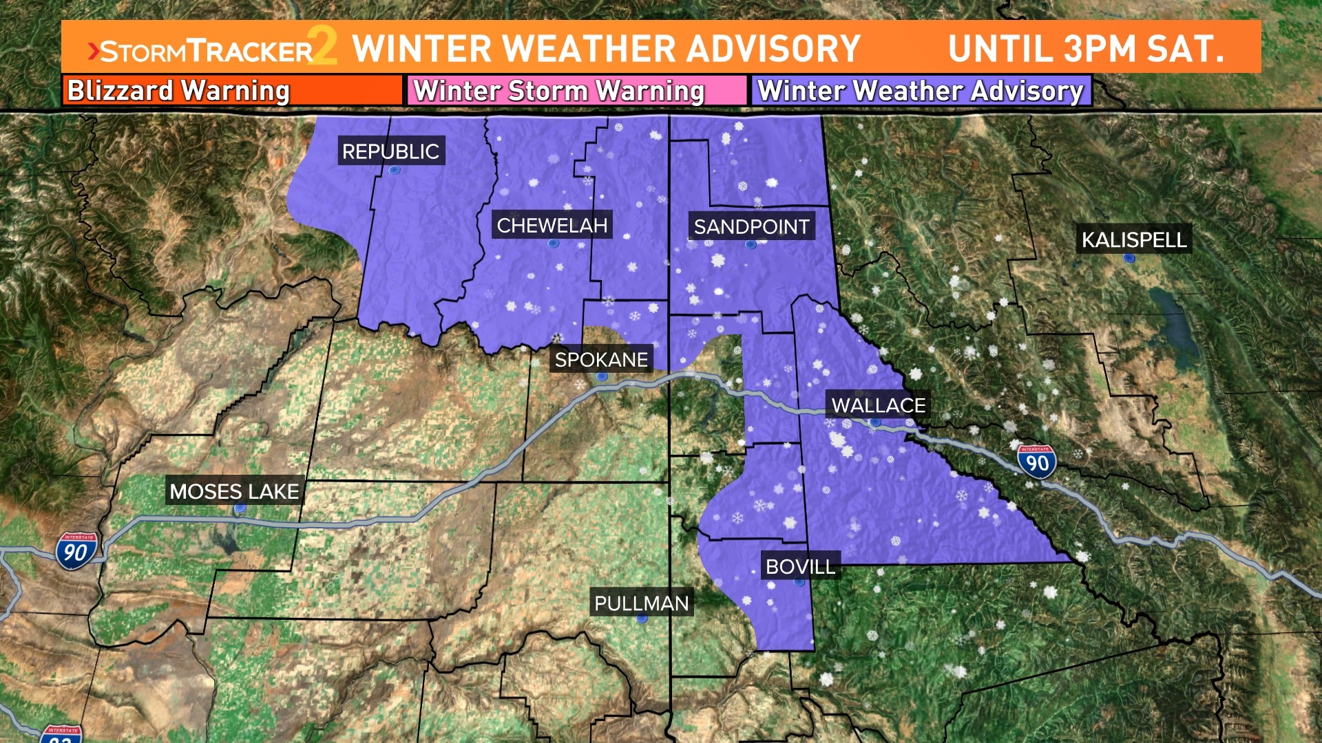 There is a chance for snow showers across the Inland Northwest on Friday afternoon through Sunday. NWS says the region should expect moderate snowfall.