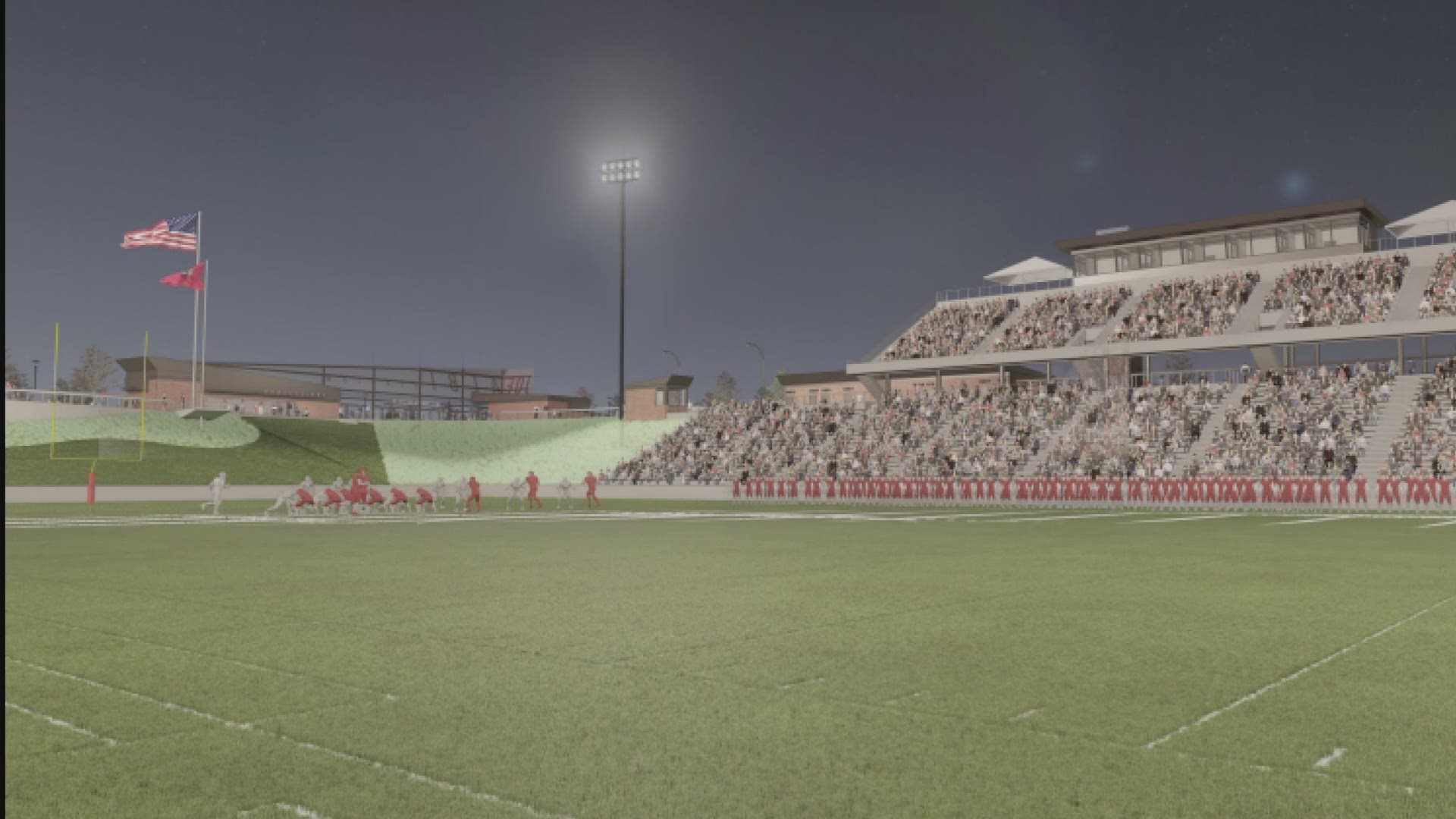 Renderings for the 5,000 seat stadium show a variety of specialized amenities.