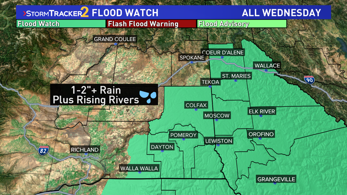 Flood Watch and heavy rain for Coeur d'Alene and the Palouse Wednesday