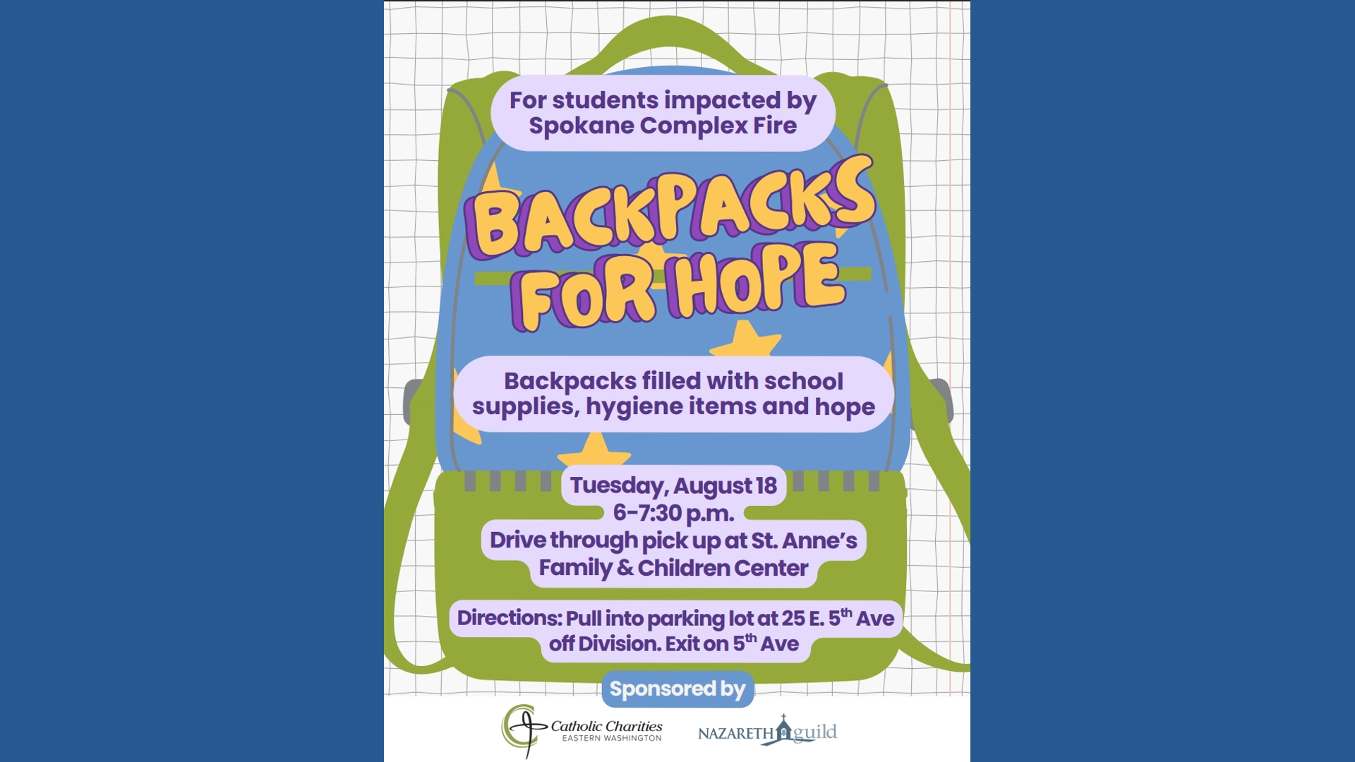 Catholic Charities Eastern Washington providing backpacks for wildfire-impacted students