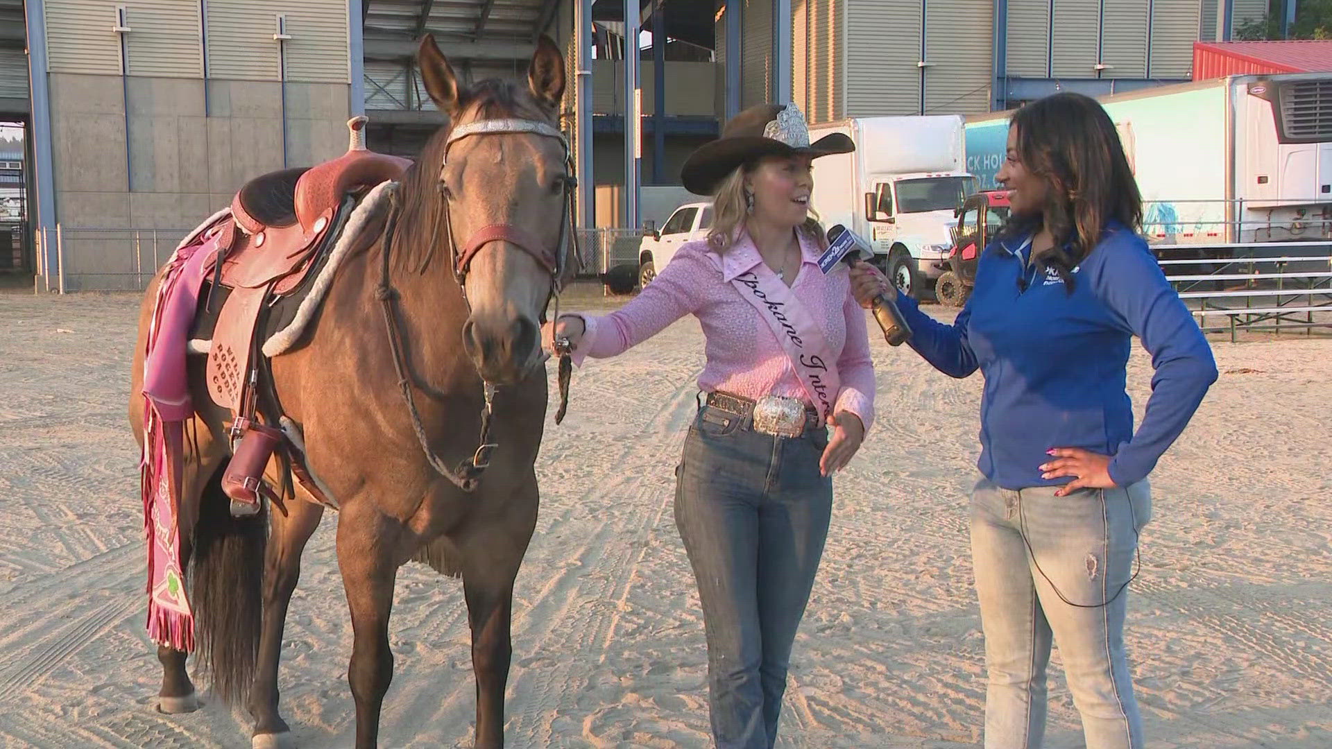 Rodeo Queen Sequoia Webb and her horse, Jett, invite people to attend the very first night of rodeo action at the fair.