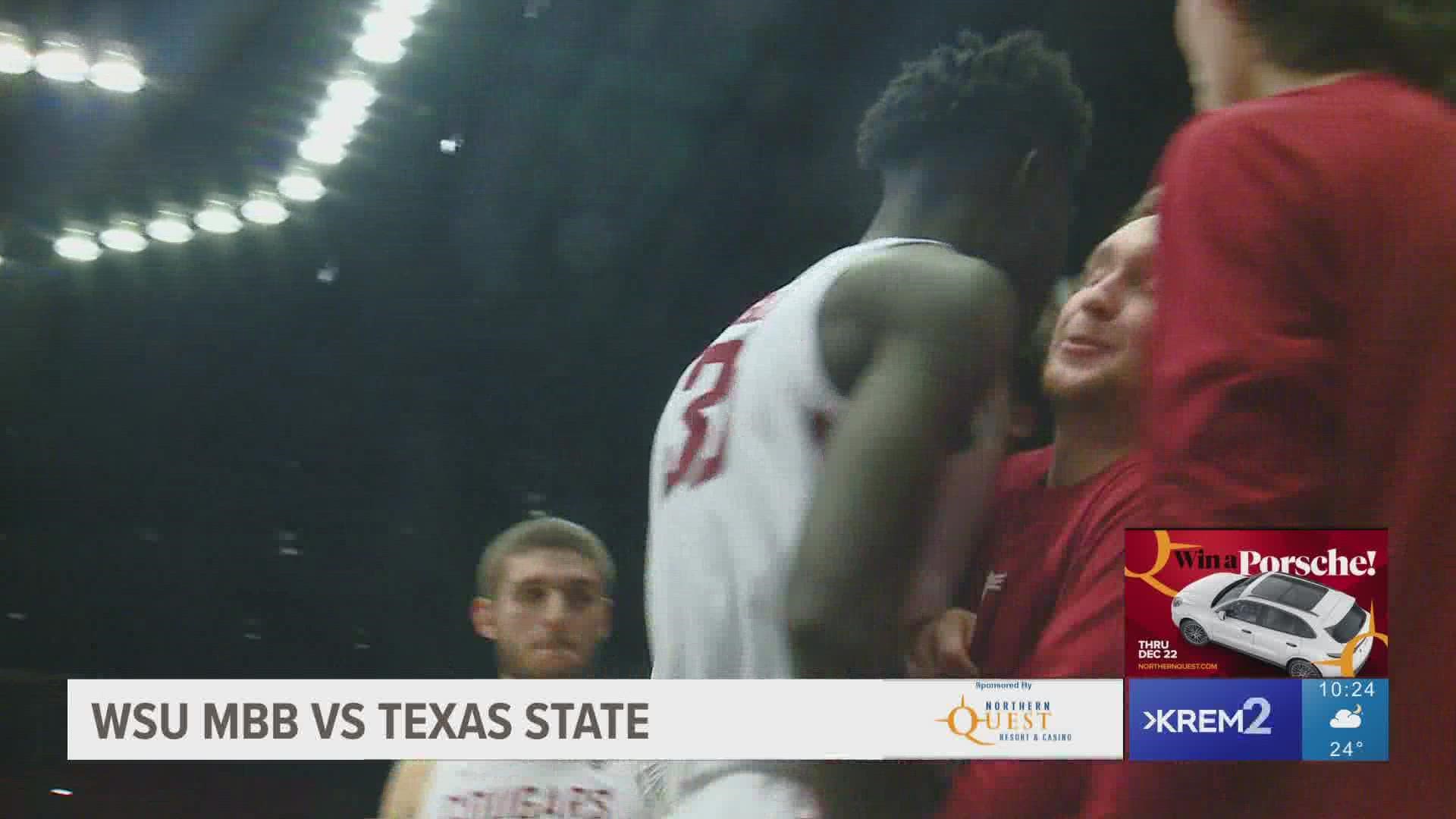 Mouhamed Gueye scored 18 points and snared a career-high 13 rebounds as Washington State opened the season with an 83-61 win over Texas State.