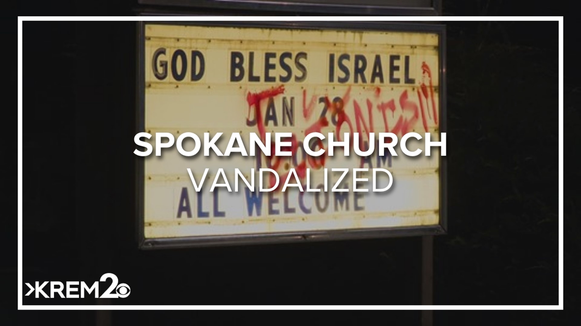 Someone spray painted over the church’s reader board. The graffiti targeted Zionism, the belief that Israel has the right to exist as the Jewish homeland.