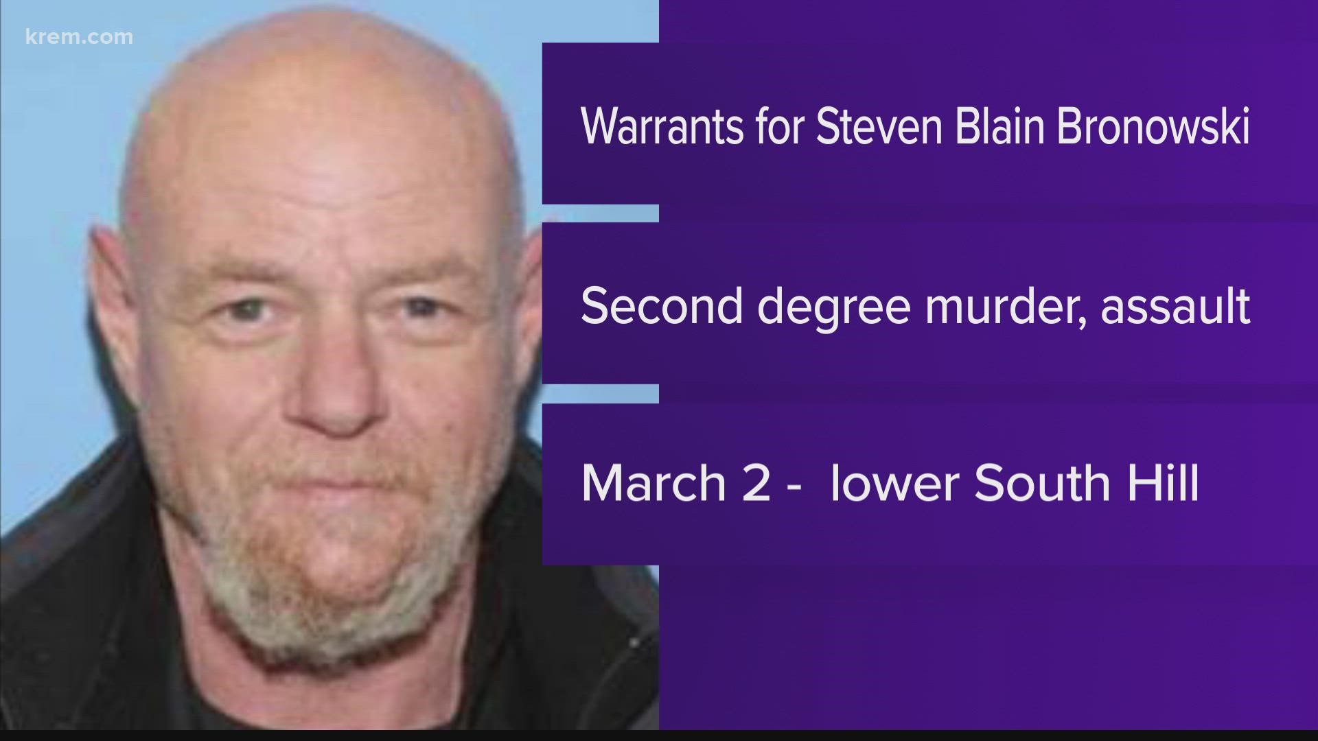 The suspect, 56 year-old Steven Blain Bronowski, currently has arrest warrants for second degree murder and first degree assault.