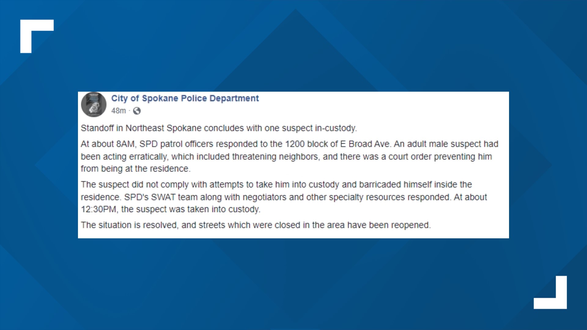 Suspect arrested after SWAT standoff in North Spokane | krem.com