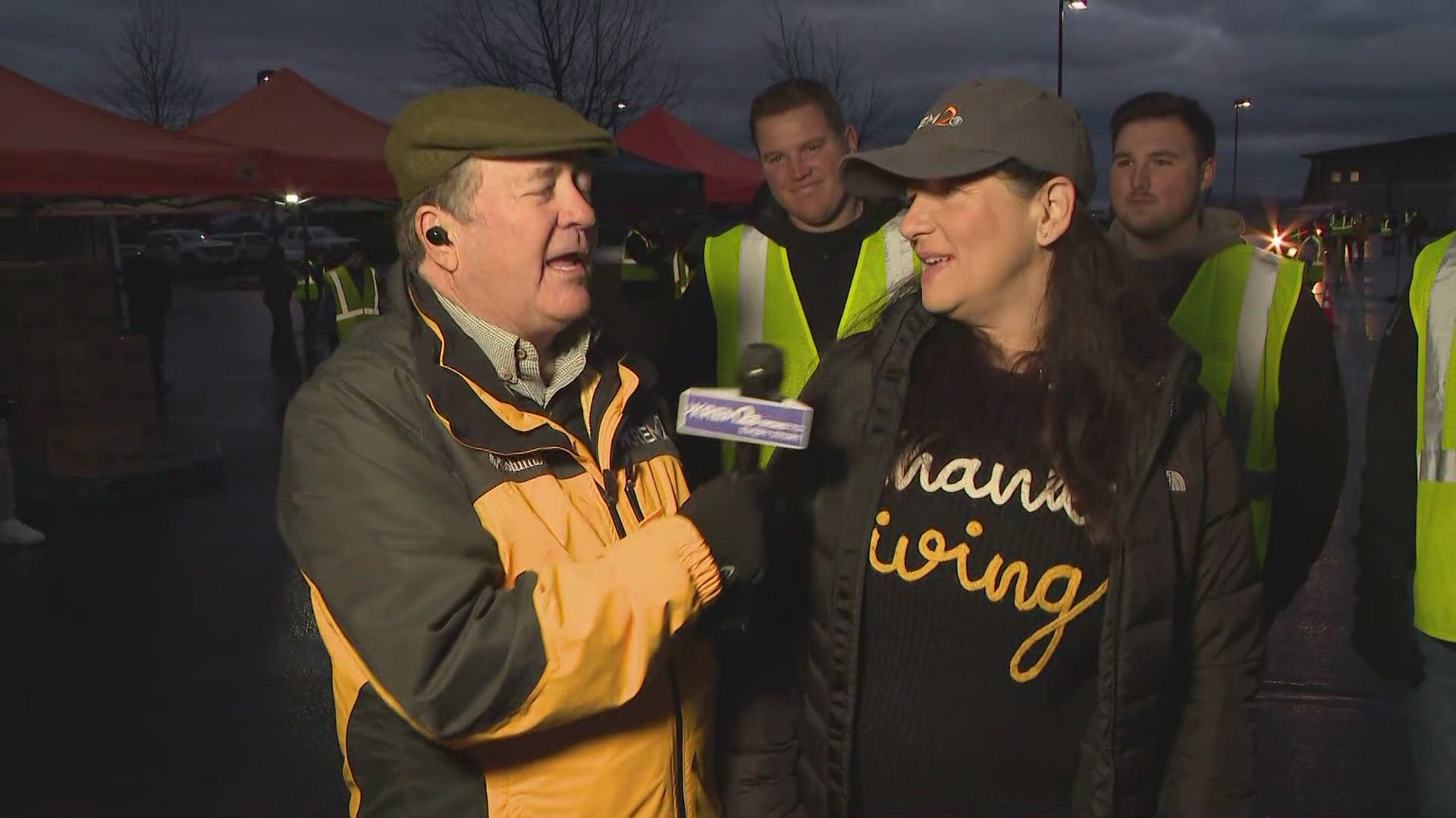 Volunteers from Franz and Knights of Columbus talked to Tom during the Tom’s Turkey Drive Mobile Market 2024! 