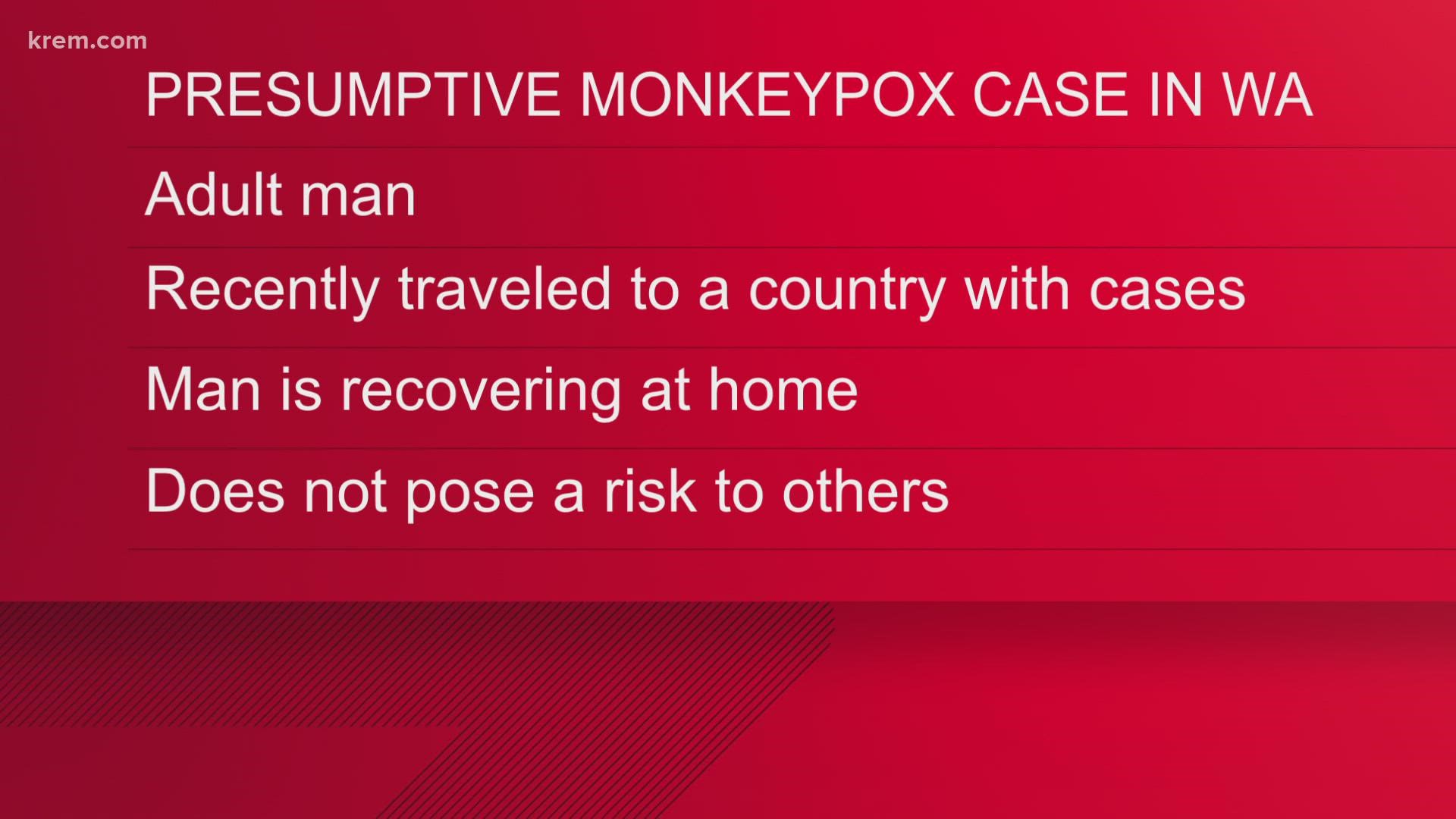 The case is an adult male who recently traveled internationally to a country that reported monkeypox cases recently.