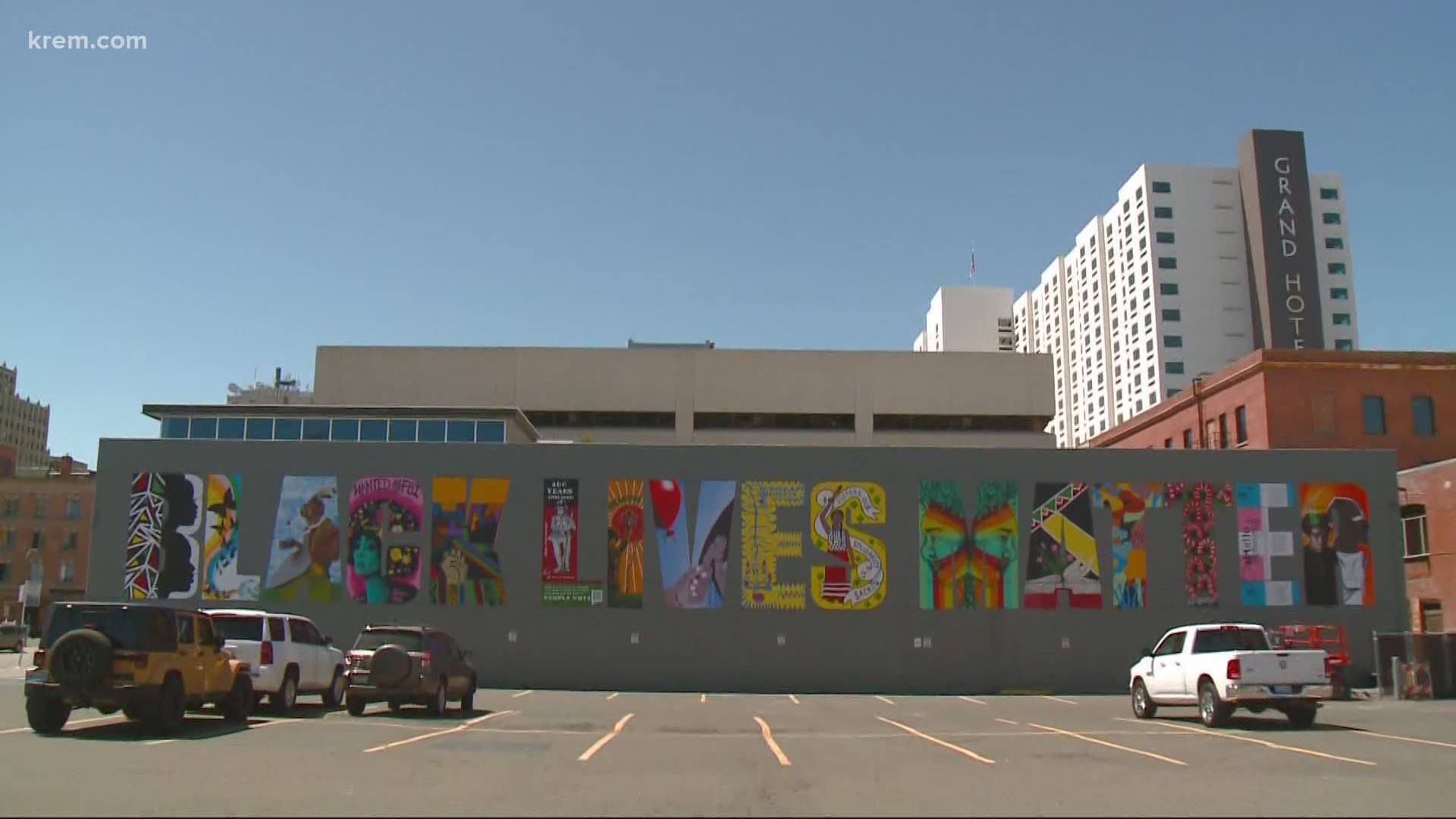 A group of 16 Spokane artists created a Black Lives Matter mural on the side of a downtown business. KREM Photojournalist Dave Somers spoke with some of the artists.