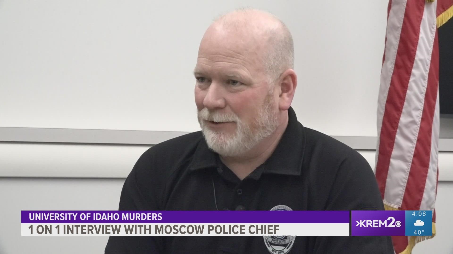 KREM 2 reporter Shannon Moudy sat down with Moscow Police Chief James Fry on the investigation into four murdered University of Idaho students.