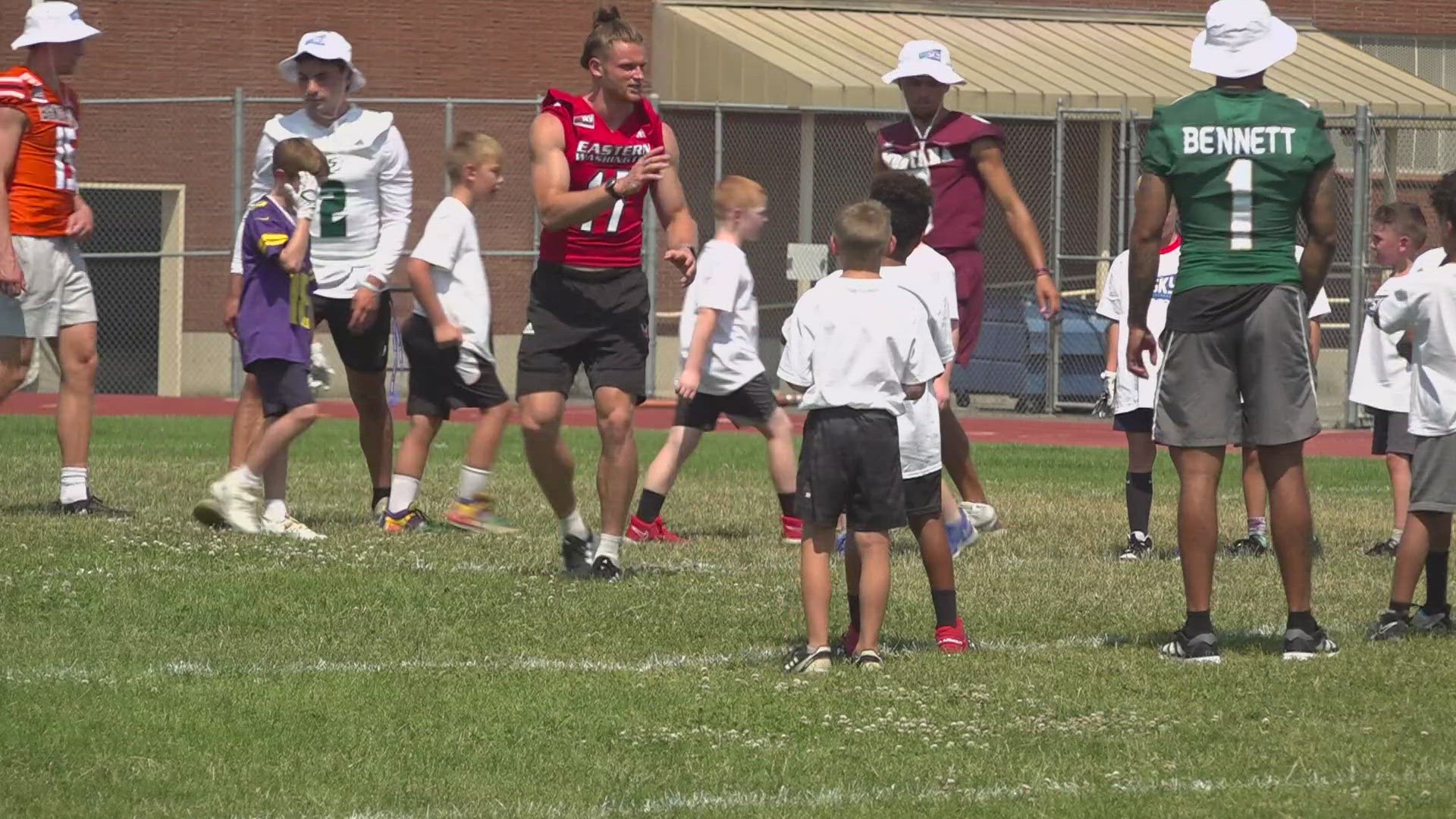 The Big Sky Conference football players hosted a youth football clinic.