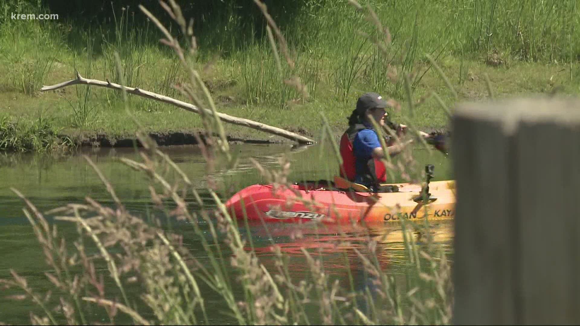 Nicole Hernandez took to the water to show kayak safety at the new put in location on the Little Spokane River