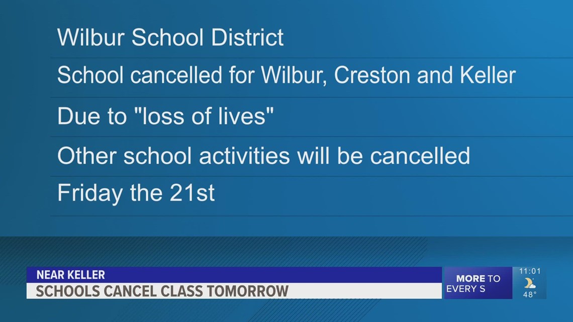Wilbur-Creston and Keller school districts cancel classes, cite 'tragedy involving loss of lives'