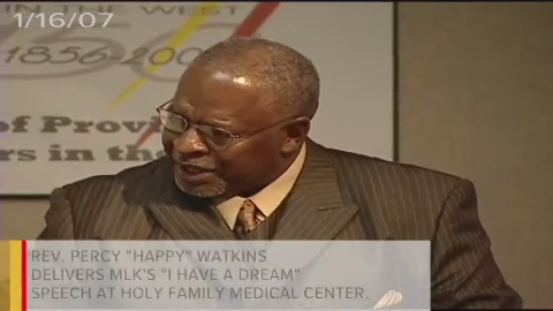 Rev. Percy 'Happy' Watkins delivers Martin Luther King, Jr.'s famous 'I have a dream' speech at Holy Family Medical Center