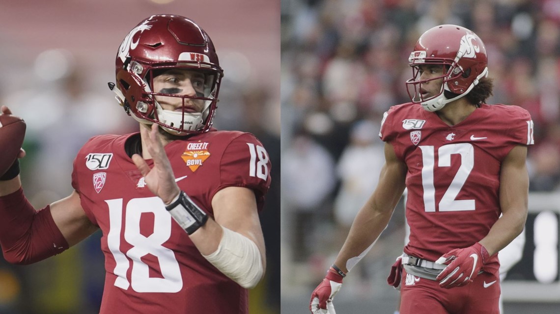 Anthony Gordon of the Washington State Cougars looks to throw the   College football uniforms, Washington state football, Washington state  cougars