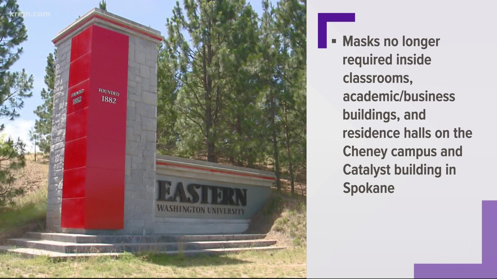 EWU announced Wednesday the university will make masks optional on its campuses starting Saturday, March 12, 2022.
