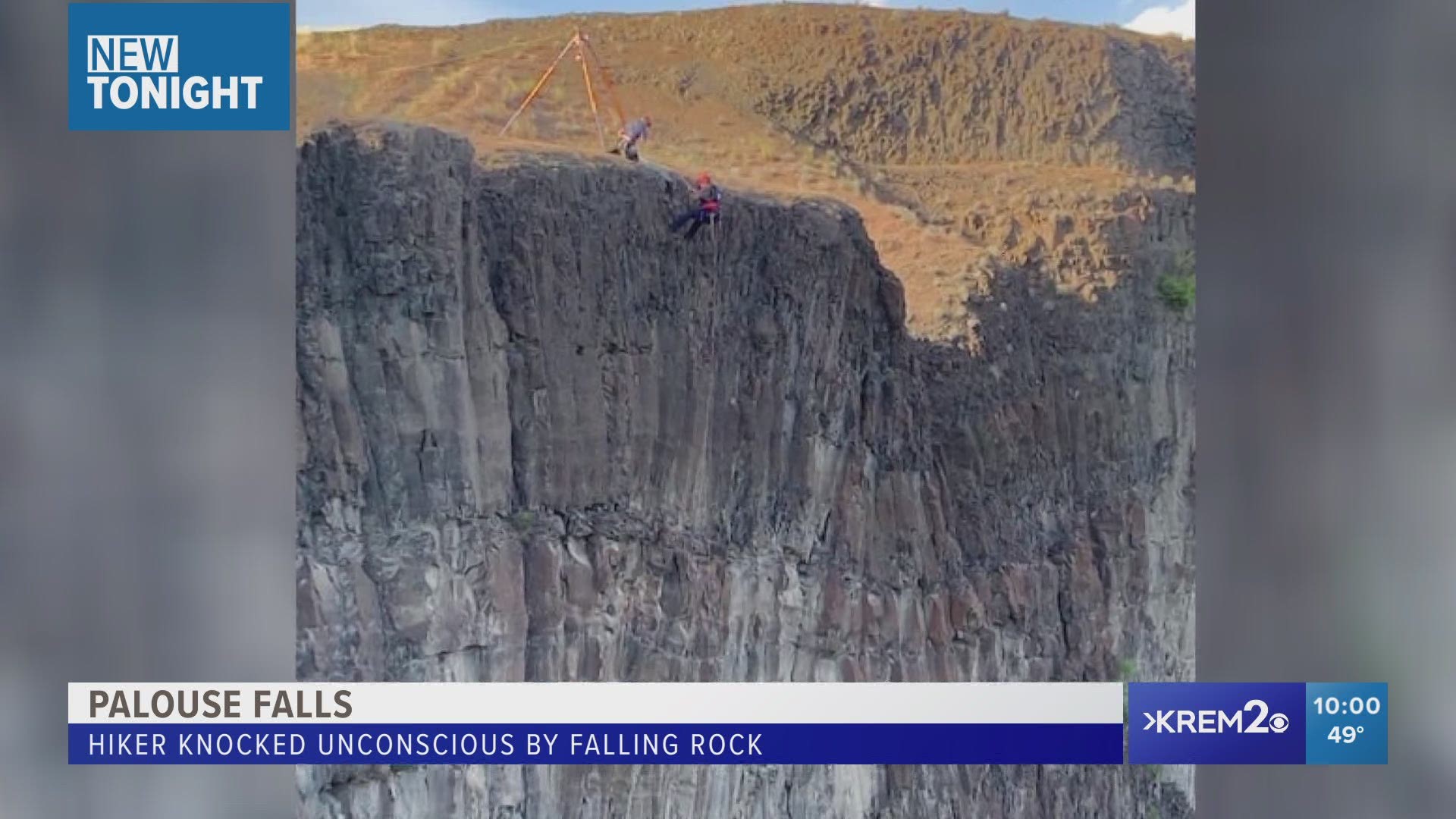 The 28-year-old man and his wife were hiking at Palouse Falls on Tuesday afternoon when a rock dislodged from above him, authorities said.