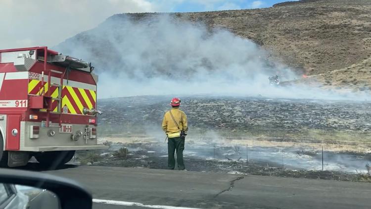 Fire burning along I-90 near Ellensburg contained, crews cleaning scene ...