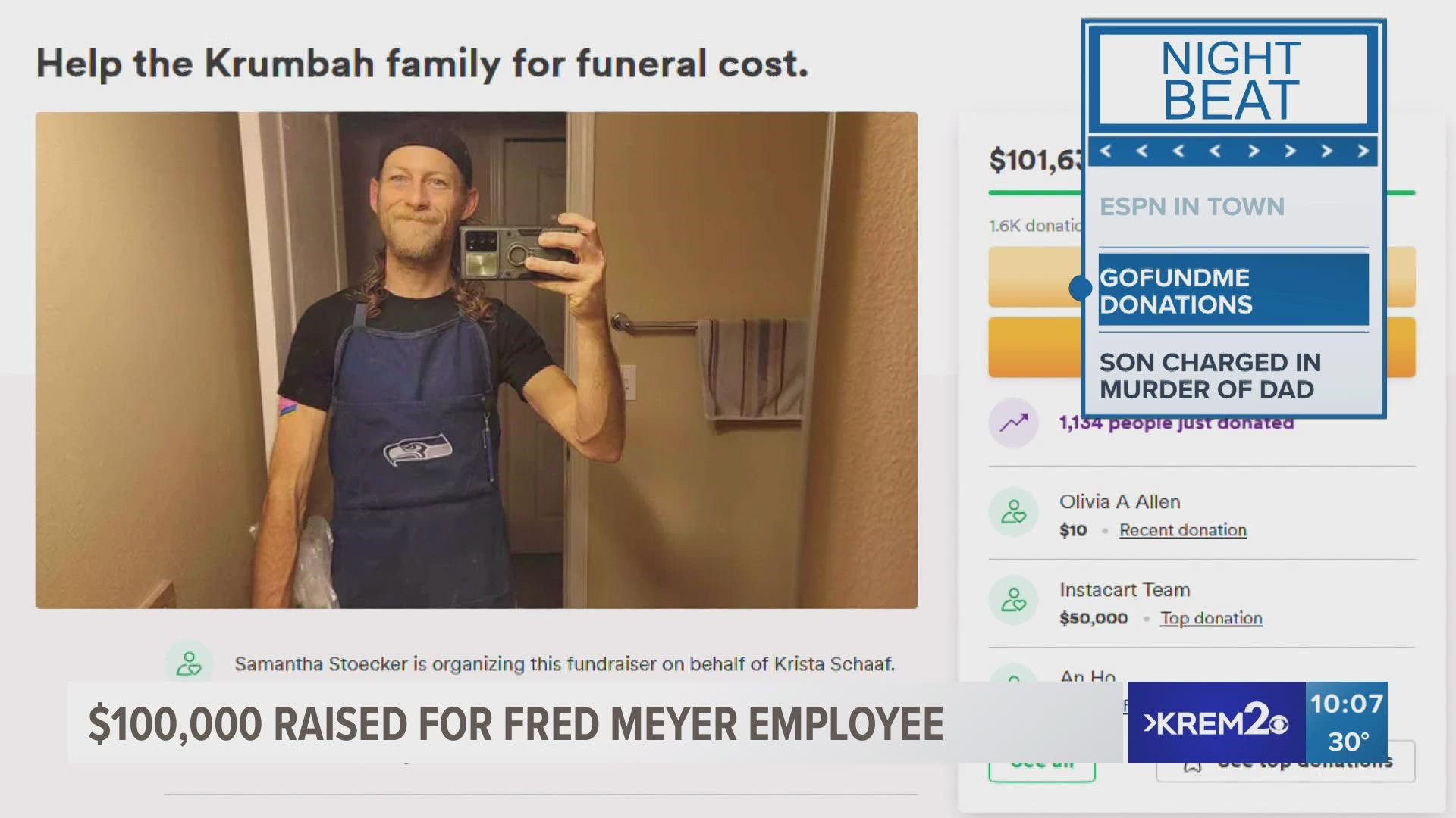 Justin Krumbah worked for the grocery delivery service Instacart. The company donated $50,000 to the GoFundMe page.