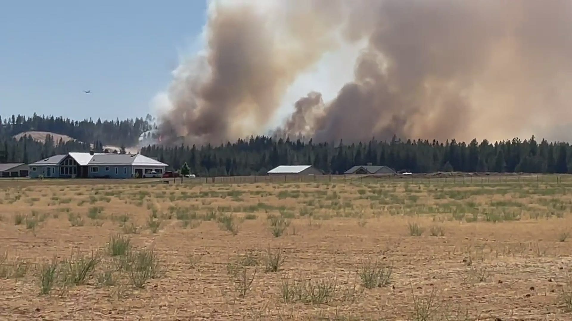 The Andrus Fire is burning hundreds of acres in the West Plains near Cheney. KREM 2 viewer Carrie Hise took this video of the fire fight by air from Medical Lake.