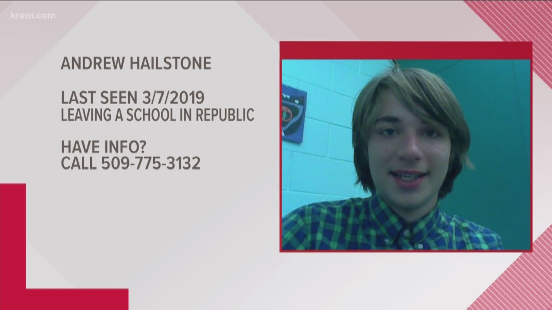 Andrew Hailstone was last seen at a Republic school on Thursday.
